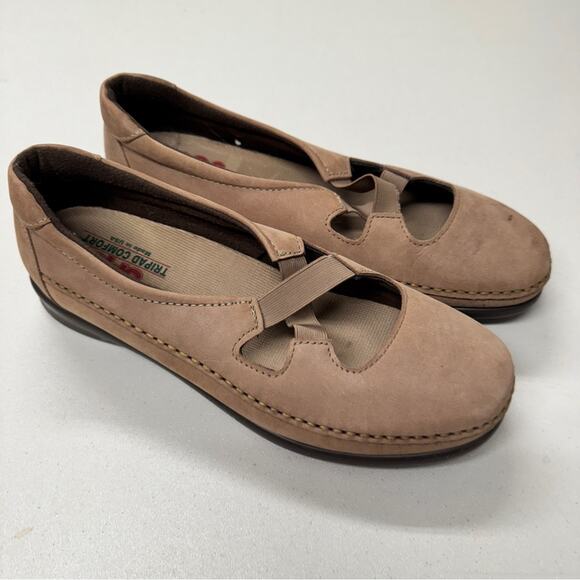 SAS Brown Leather Mary Jane Flats Shoes Womens 9.5 Comfort Classic Slip On - Picture 1 of 7